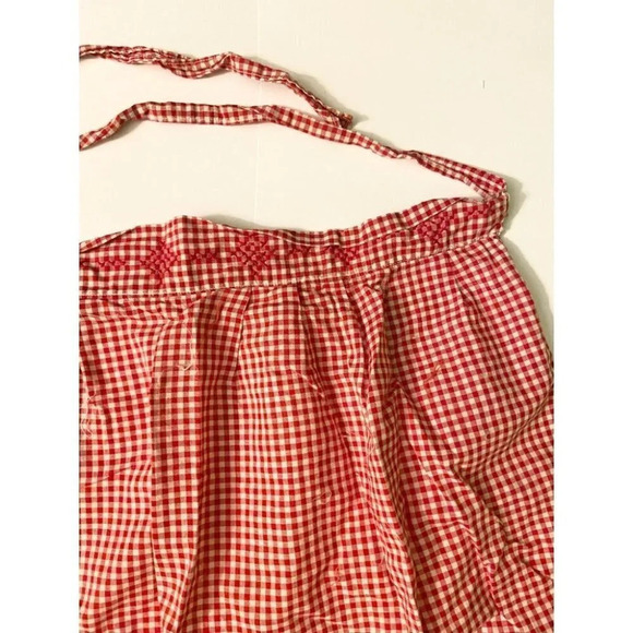 Vintage Red and White Pattern Half Apron One Pocket 18  Inch Long Tie Back - Picture 6 of 12
